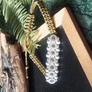 B234 Adjustable Crystal Embellished Macreme Bracelet